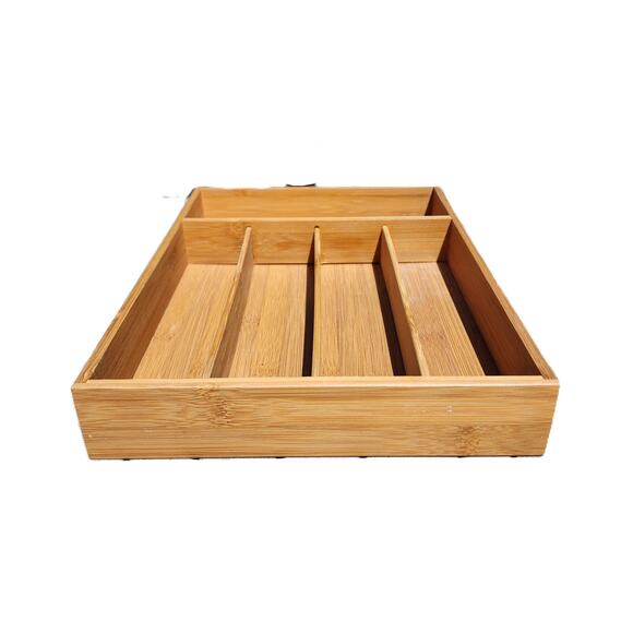 Genuine Bamboo Office Cutlery Organizer Drawer Storage Tray - Picture 3 of 6